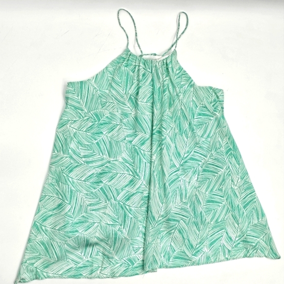 Milly of New York USA Women's Silk Tank Top Green Leaf Print Handkerchief Size 4 - Picture 1 of 9